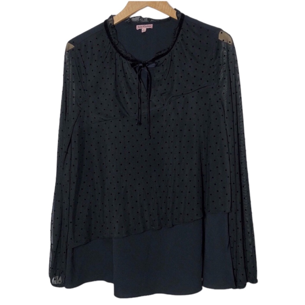Juicy Couture Womens Sheer Polka Dot Tie Neck Blouse - Picture 2 of 5